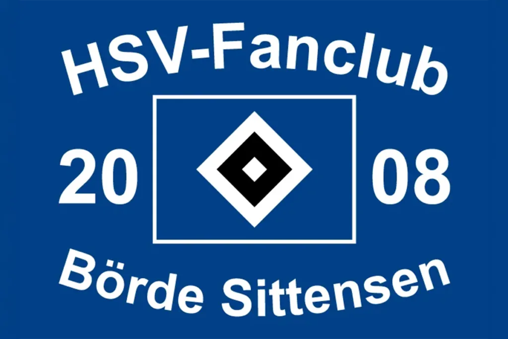 Logo for HSV-Fanclub Bö rde Sittensen, blue background with white square diamond emblem in center and year 2008 around it (text reads HSV-Fanclub 2008 Bö rde Sittensen).